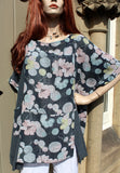 ladies italian meshy cotton panelled print tunic charcoal