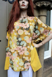 ladies italian meshy cotton floral panel tunic yellow