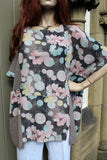 ladies italian meshy cotton floral panel tunic taupe