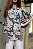 ladies italian meshy cotton floral panel tunic taupe