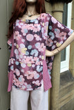 ladies italian meshy cotton floral panel tunic plum