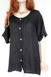 womens italian linen button through back pleat tunic in black