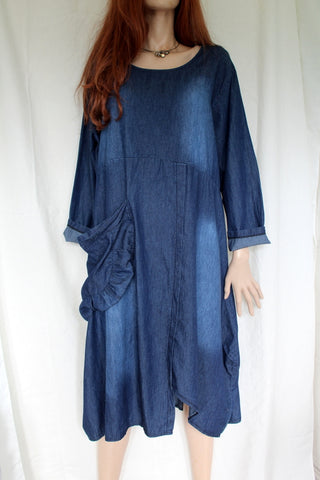 ladies italian cotton denim dress dark blue denim
