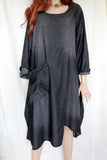 ladies italian cotton denim dress grey black denim