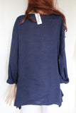 womens italian fine linen long sleeve pocket tunic navy