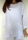 womens italian fine linen long sleeve pocket tunic white