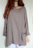 womens italian fine linen long sleeve pocket tunic taupe
