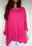 womens italian fine linen long sleeve pocket tunic fuchsia