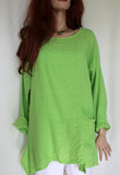 womens italian fine linen long sleeve pocket tunic lime