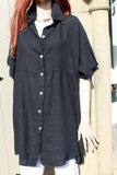 womens italian linen button through long tunic or linen jacket in black