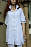 womens italian linen button through long tunic or linen jacket in white