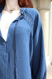 womens italian waffle cotton tunic with long sleeves in navy