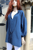 womens italian textured cotton tunic with long sleeves in navy