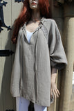 womens italian textured cotton tunic with long sleeves in taupe