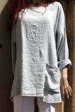 womens italian fine linen long sleeved pocket tunic pale grey