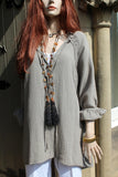 womans italian textured cotton long sleeve tunic in taupe