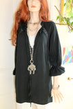 womans italian textured cotton long sleeve tunic in black
