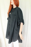 womens italian fine cotton grandad shirt black