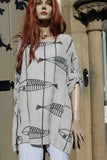 Womens Italian Meshy Cotton Fish-print Tunic with Pockets