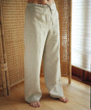 womens drawstring linen trousers pull-on in natural-oatmeal
