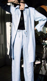 ladies knee length linen shirt pale blue